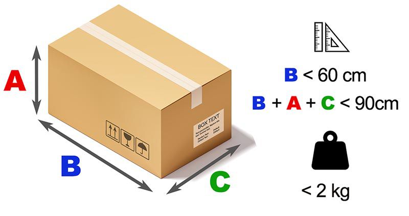 Size limit. Dimensions of parcels. No Size limitation.